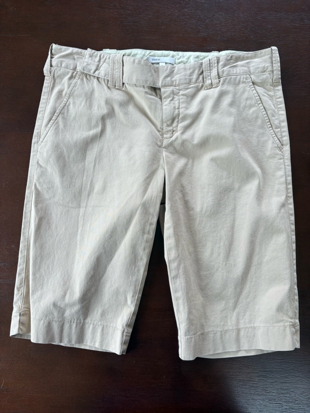 Vince Light Beige Cotton Shorts with Mint Stitching
